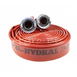 Gaisrinė žarna, iš abiejų pusių padengta PVC/GUMA, sustiprinta, raudona, atspari ugniai, su Storz antgaliais, FI-75mm Premium PZ