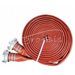 Gaisrinė žarna, iš abiejų pusių padengta PVC/GUMA, sustiprinta, raudona, atspari ugniai, su Storz antgaliais, FI-75mm Premium PZ