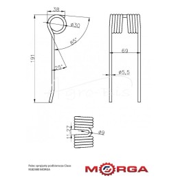 5 vnt - Surinktuvo spyruoklinis dantis 0009182380, dažytas milteliniu būdu, Claas MORGA - 9182380M