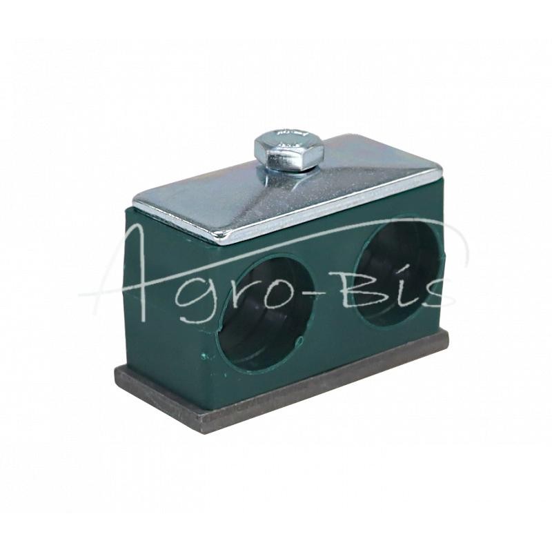 5 vnt - Dvigubas polipropileno laikiklis vamzdžiams ir kabeliams Ø 25 mm, komplektuojamas su šešiakampiais varžtais - RBP2X25MM