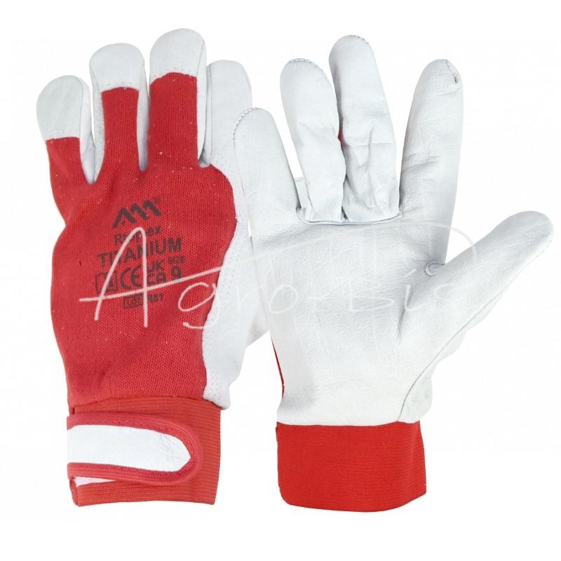 5 vnt - Apsauginės pirštinės iš pilno grūdo karvės odos, penkių pirštų elastinės, titano raudonumo, 9 dydis - ROTC9