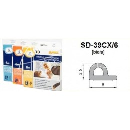 5 vnt - Durų ir langų sandariklis, P profilis, 6 m, baltas - SD-39CX/6