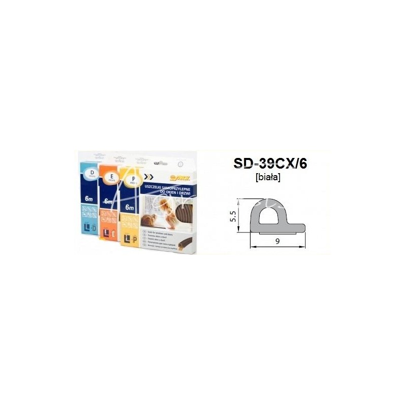 5 vnt - Durų ir langų sandariklis, P profilis, 6 m, baltas - SD-39CX/6