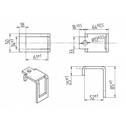 5 vnt - Dantų gaubtas 32x10 profiliui 50x50 1417/00-006/3 Bagra blokas - 50x50