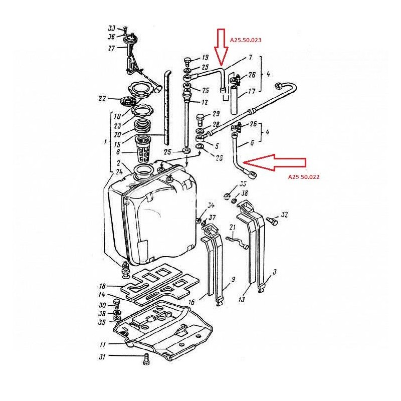 5 vnt - Viršutinis bako vamzdis - nusodinimo bakas T-25 - A2550023