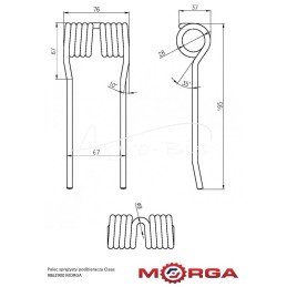 5 vnt - Pikapas spyruoklinis dantis 9862900, milteliniu būdu dengtas Claas MORGA - 9862900M