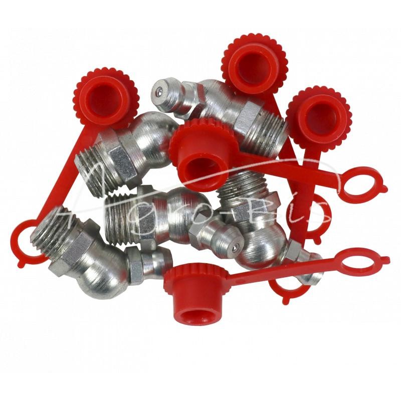 5 vnt - Tepimo antgalių rinkinys M10x45 5 vnt., raudonas tepalo antgalio dangtelis PZL HYDRAL - 714121045CH