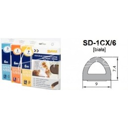 5 vnt - Durų ir langų sandariklis D profilis 6 m baltas - SD-1CX/6