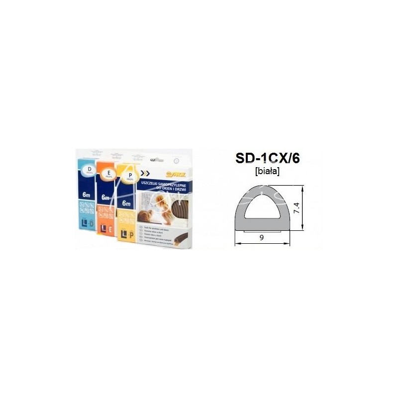 5 vnt - Durų ir langų sandariklis D profilis 6 m baltas - SD-1CX/6