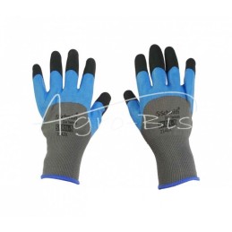 10 vnt - Apsauginės pirštinės, padengtos putų lateksu, lygios tekstūros, mėlynos spalvos, su rankogaliais. 9 dydis - SRRN-9