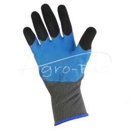 10 vnt - Apsauginės pirštinės, padengtos putų lateksu, lygios tekstūros, mėlynos spalvos, su rankogaliais. 9 dydis - SRRN-9