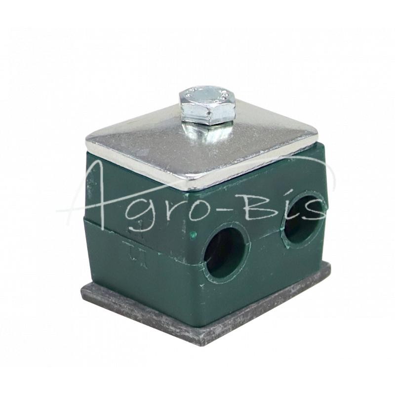 10 vnt - Dvigubas polipropileno laikiklis 10 mm skersmens vamzdžiams ir kabeliams, komplektuojamas su šešiakampiais varžtais - R