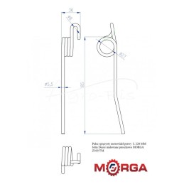 10 vnt - Dešinysis ritės spyruoklinis pirštas Z56957 L 220 MM John Deere milteliniu būdu dažytas MORGA - Z56957M