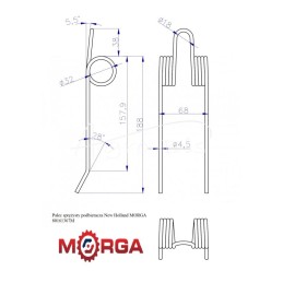 10 vnt - „New Holland 80161367“ rinktuvo spyruoklinis pirštas, dažytas milteliniu būdu, MORGA - 80161367M