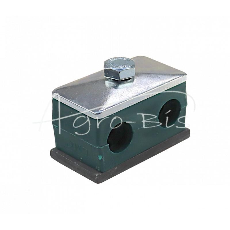 10 vnt - Dvigubas polipropileno laikiklis 14 mm skersmens vamzdžiams ir kabeliams, komplektuojamas su šešiakampiais varžtais - R