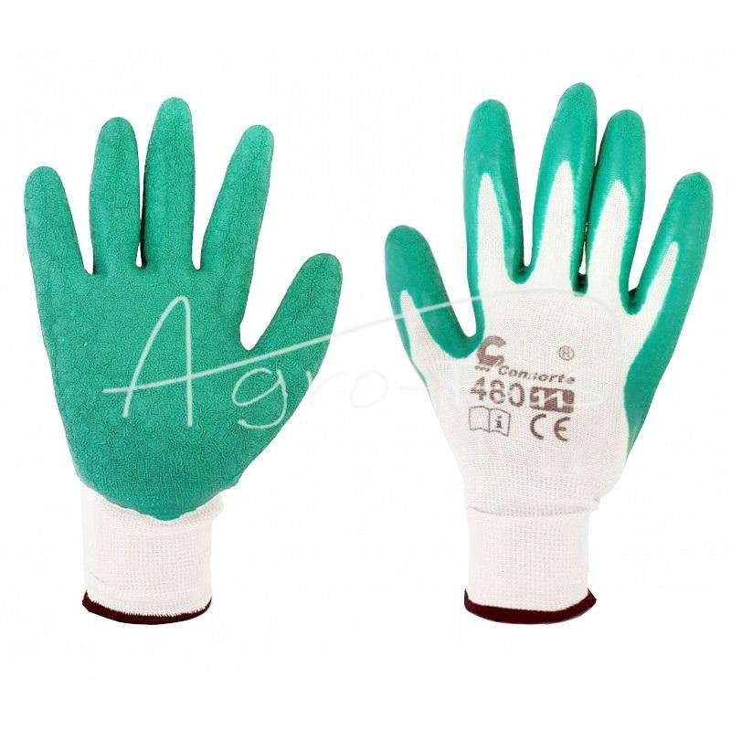 20 vnt - Pirštinės iš elastingo audinio, padengto šiurkščiu, klostuotu lateksu, su riešo atvartu, 11 dydis, žalios - REDR11