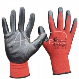 20 vnt - Pirštinės iš elastingo audinio, padengto šiurkščiu, raukšlėtu lateksu, su riešo atvartu, 10 dydis, raudonos - REDCZ10