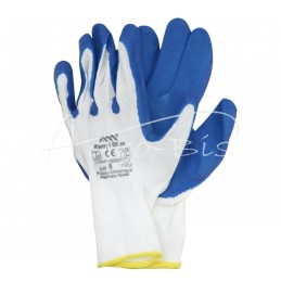 20 vnt - Pirštinės iš elastingo audinio, padengto šiurkščiu, raukšlėtu lateksu, su riešo atvartu, 8 dydis, mėlynos - RON8