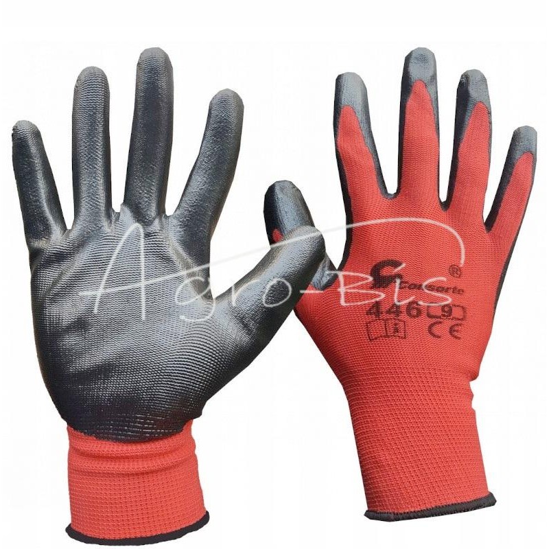 20 vnt - Pirštinės iš elastingo audinio, padengto šiurkščiu, raukšlėtu lateksu, su riešo atvartu, 9 dydis, raudonos - REDCZ9