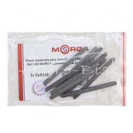 50 vnt - Prizminis raktas 3x3x45 DIN 6885 plienas C45 MORGA - 3x3x45M