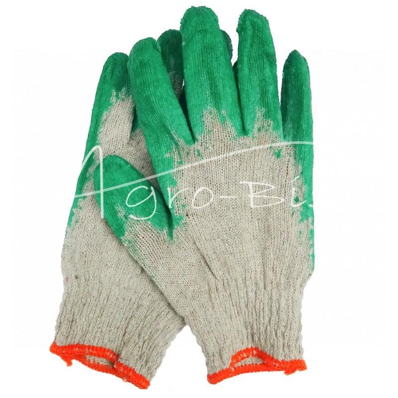 50 vnt - Megztos pirštinės su latekso danga ir rankogaliu, žalios - REK24231