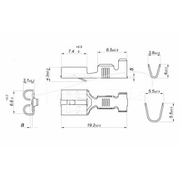 300 vnt - F-2.5 moteriškas lizdas su FZ fiksatoriumi, alavuotas, 6.3x0.8, 1.0-2.5 GB0.38 L19.2 ELMOT, - F-2.5SUSN