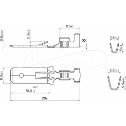 100 vnt - Ilgas įdėklas 6,3x0,8 1,0-2,5 GB0,38 L28,0 ELMOT - E-2.5D