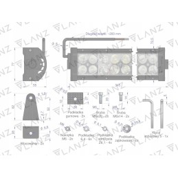 Stačiakampė darbinė lempa 72w 24 led glanz motoge