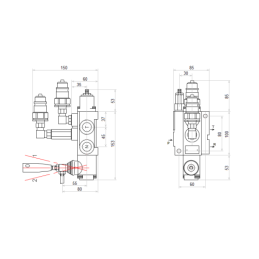 1 sekcijos hidraulinis skirstytuvas 40 l/min. su greitųjų jungčių ir europinių kištukų rinkiniu