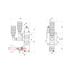 1 sekcijos hidraulinis skirstytuvas 40 l/min. su greitųjų jungčių ir europinių lizdų rinkiniu