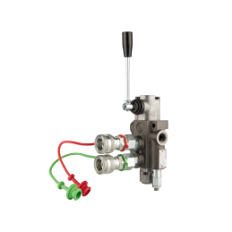 1 sekcijos hidraulinis skirstytuvas 40L su minkštų greitųjų jungčių komplektu, europietiškais lizdais