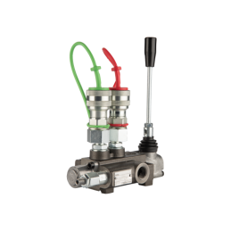 1 sekcijos hidraulinis skirstytuvas 40L su minkštų greitųjų jungčių komplektu, europietiškais lizdais