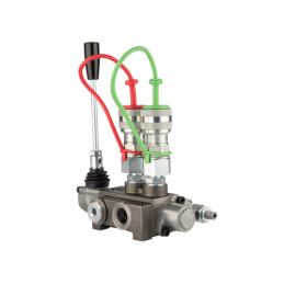 1 sekcijos hidraulinis skirstytuvas 40L su minkštų greitųjų jungčių komplektu, europietiškais lizdais