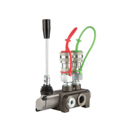 1 sekcijos hidraulinis skirstytuvas 40L su minkštų greitųjų jungčių komplektu, europietiškais lizdais