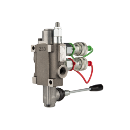 1 sekcijos hidraulinis skirstytuvas 40L su minkštų greitųjų jungčių komplektu, europietiškais lizdais