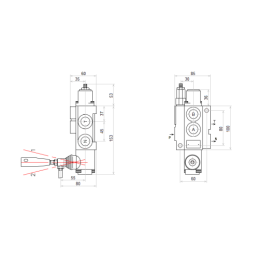 1 sekcijos hidraulinis skirstytuvas 40L su minkštų greitųjų jungčių komplektu, europietiškais lizdais
