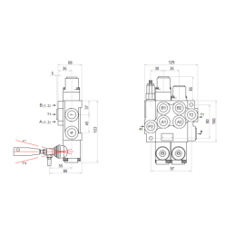 Hidraulinis skirstytuvas, 2 sekcijų, 40L, viena sekcija su fiksatoriumi, viena kryptimi į priekį