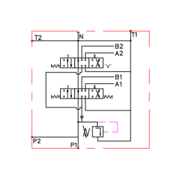 Hidraulinis skirstytuvas, 2 sekcijų, 40L, viena sekcija su fiksatoriumi, viena kryptimi į priekį