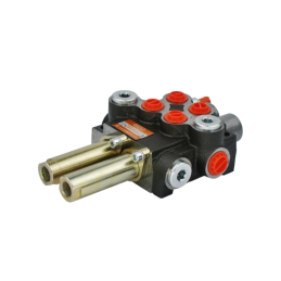 2 sekcijų hidraulinis skirstytuvas, 40 l/min., valdomas trosais ir vairasvirtėmis