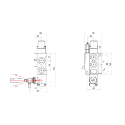 Hidraulinis skirstytuvas, 1 sekcija, 40L, su vienpusiu galiniu fiksatoriumi