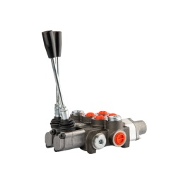 Hidraulinis skirstytuvas, 2 sekcijų, 40L, viena sekcija su fiksatoriumi, viena kryptimi į galą