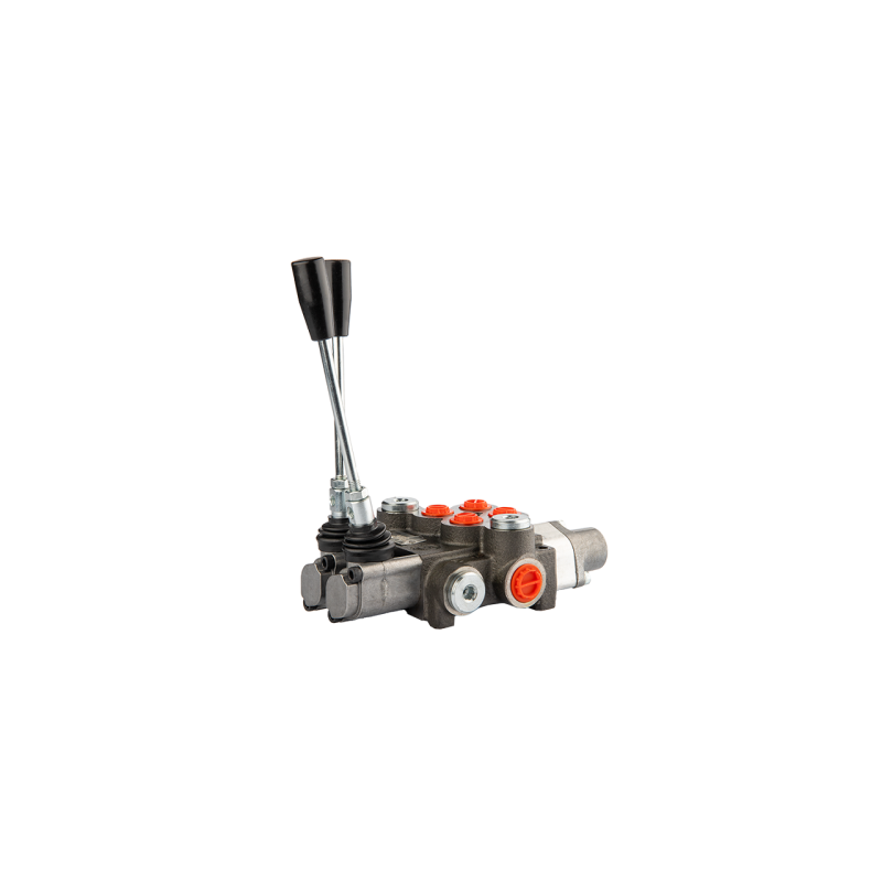 Hidraulinis skirstytuvas, 2 sekcijų, 40L, viena sekcija su fiksatoriumi, viena kryptimi į galą