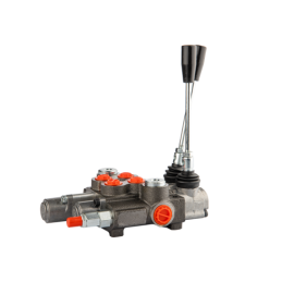 Hidraulinis skirstytuvas, 2 sekcijų, 40L, viena sekcija su fiksatoriumi, viena kryptimi į galą