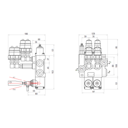 2 sekcijų hidraulinis skirstytuvas 40 l/min. su greitųjų jungčių ir europinių kištukų rinkiniu