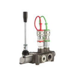 1 sekcijos hidraulinis skirstytuvas 80L su minkštų greitųjų jungčių komplektu, europietiškais lizdais