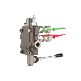 1 sekcijos hidraulinis skirstytuvas 80L su minkštų greitųjų jungčių komplektu, europietiškais lizdais