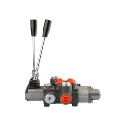 Hidraulinis skirstytuvas, 2 sekcijų, 40L, viena sekcija su fiksatoriumi, viena kryptimi į priekį