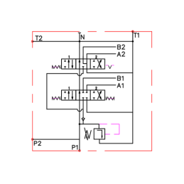 Hidraulinis skirstytuvas, 2 sekcijų, 40L, viena sekcija su fiksatoriumi, viena kryptimi į priekį