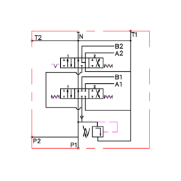 Hidraulinis skirstytuvas, 2 sekcijų, 40L, viena sekcija su fiksatoriumi, viena kryptimi į galą
