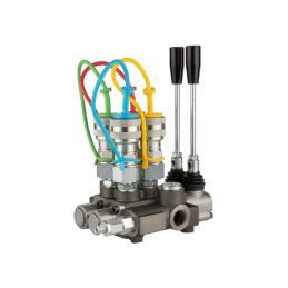 Dviejų sekcijų hidraulinis skirstytuvas 40L su minkštų greitųjų jungčių komplektu, Euro lizdais